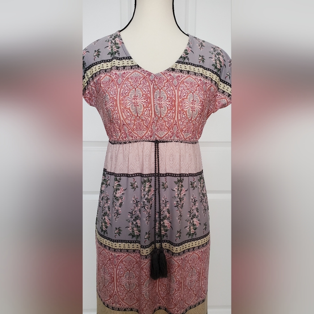 Style & Co Petite Mixed-Print Tassel-Waist Maxi Dress